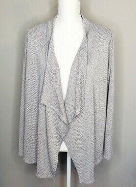 Karl Lagerfeld Open Front Gray Chevron Waterfall Cardigan Sweater Long Sleeve L
